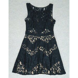 Bebe Black A-Line Crochet Dress Lined Evening Cocktail Midi Women's Size 8